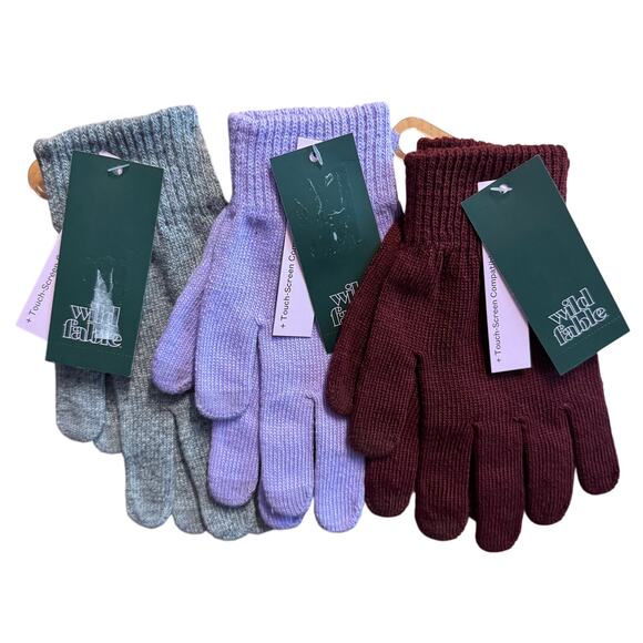 Knit Gloves Touch Screen Compatible Gray Purple Burgundy Set of 3 New With Tags - Picture 2 of 6